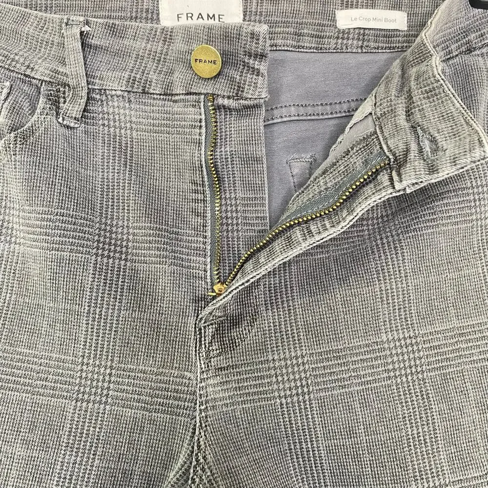 FRAME Le Crop Mini Boot Washed Gray Plaid Check Cropped Bootcut Jeans 30 - Picture 6 of 11